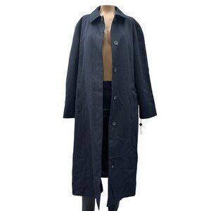 Sanyo NY‎ Long Trench Overcoat Button-Up Minimalist Black Wool Blend Womens M